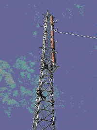 The digital antenna being secured on the tower